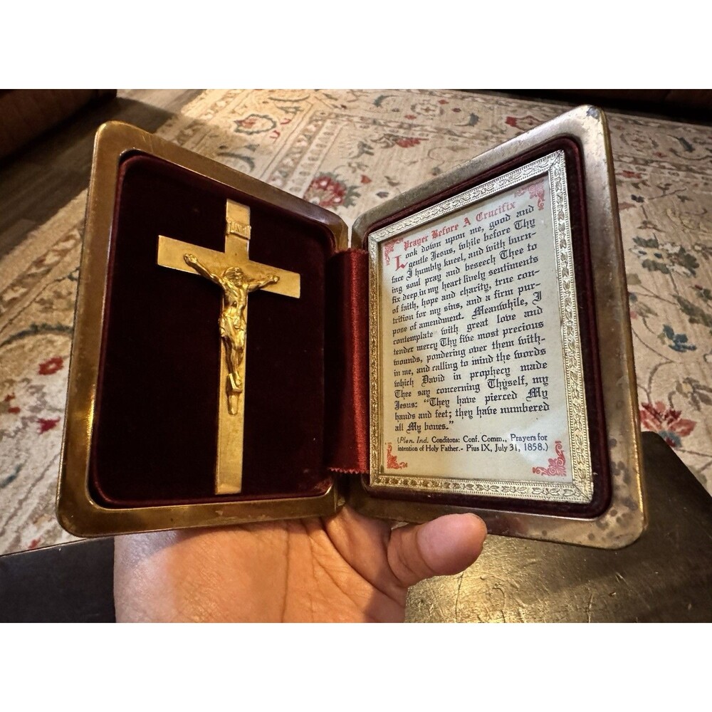 Antique PRAYER Before A CRUCIFIX Prayer Book Case w/ Crucifix ~ Nun’s Treasure